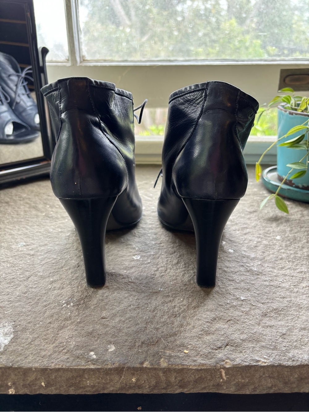 Jil Sander Leather Lace-Up Peep Toe High Heeled Booties - Picture 3 of 7